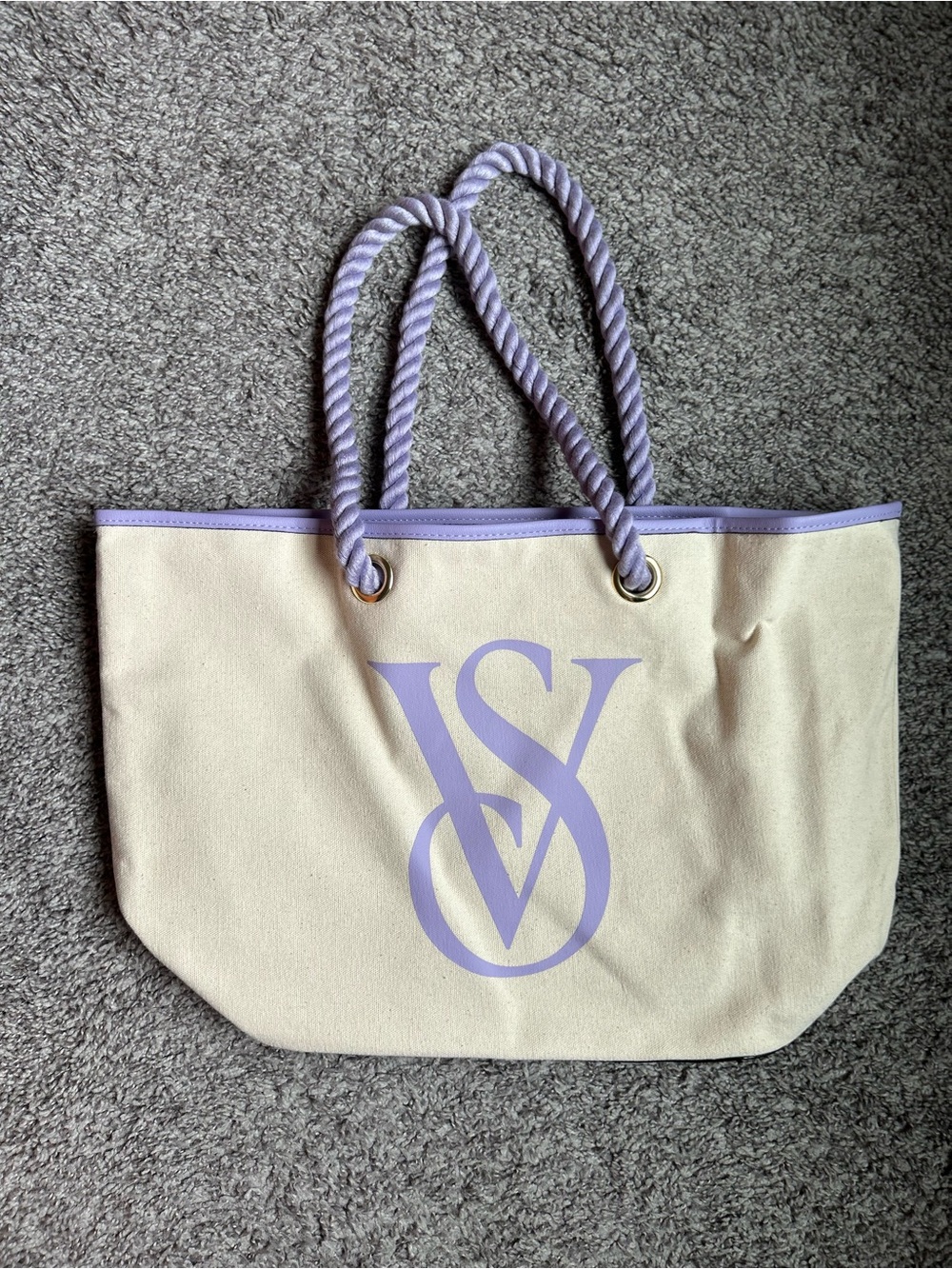 Victoria's Secret Cream Tote with Lavender Details